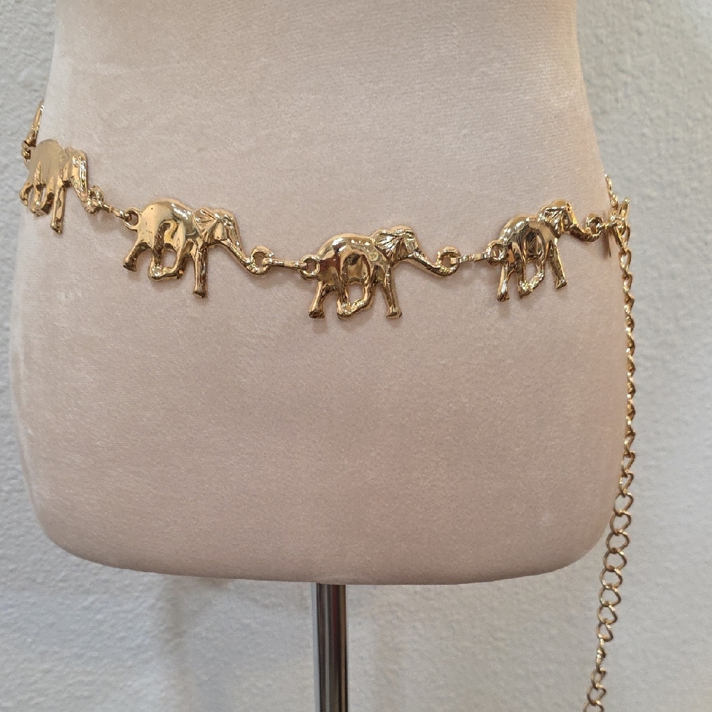 Vintage Gold Elephant Chain Belt 46" Long